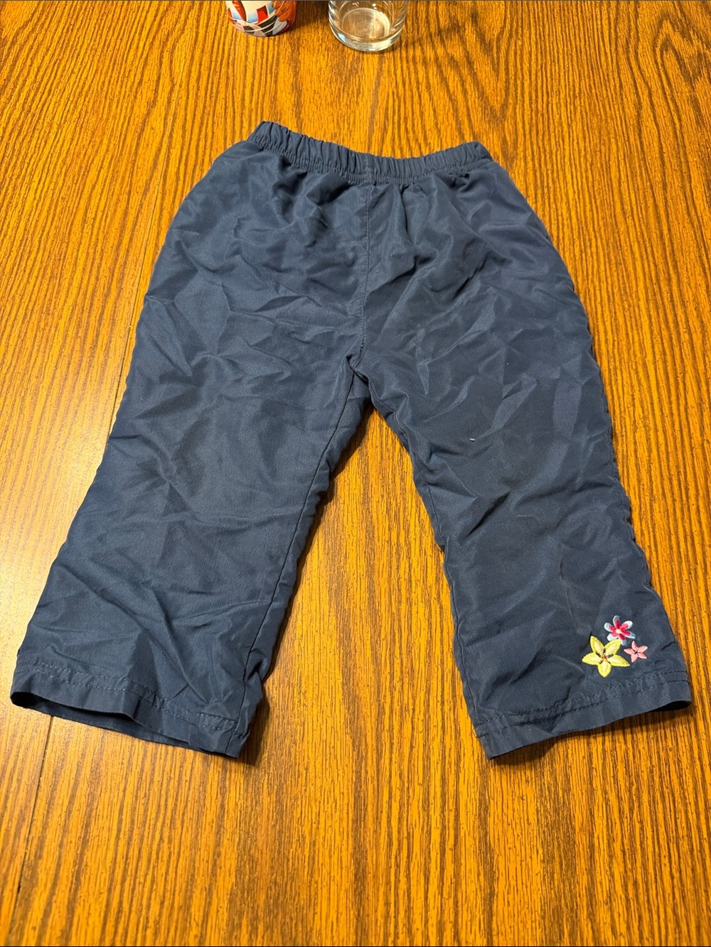 Disney Navy Blue Girls Bottoms with Flower Embroidery